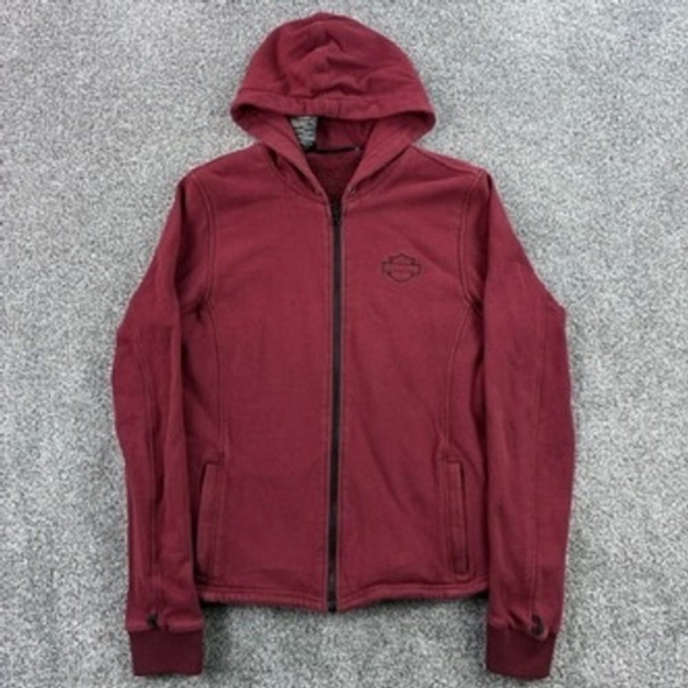 Vintage Y2K Harley Davidson Hoodie Women's Large Tall Red Shield Logo‎ Sherpa